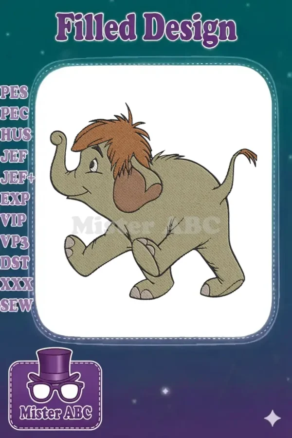 Delightful Hathi Jr. elephant embroidery design, showcasing intricate details and playful pose, ready for any project.