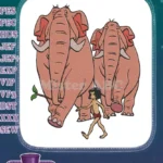 Mowgli and his elephant friends jungle adventure embroidery designs - Instant Download