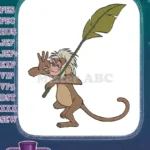 Mischievous Cartoon Monkey Holding Large Green Leaf Embroidery Designs - Instant Download