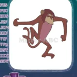 Dynamic brown cartoon monkey with long hair dancing embroidery designs - Instant Download