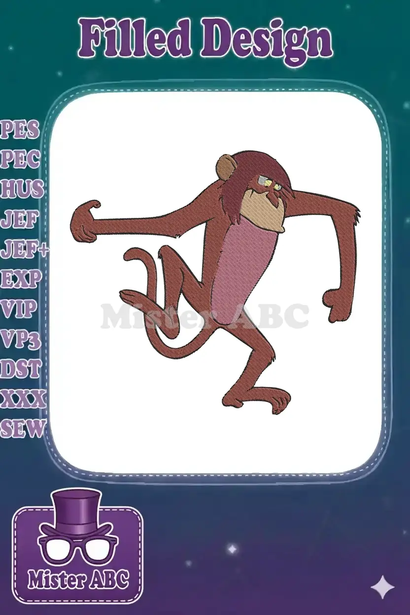 Dynamic embroidery design featuring a stylized, long-haired character, resembling Taz with an edgy, cool vibe.