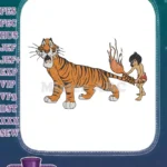 Terrified Shere Khan and Mowgli with Flaming Tail embroidery designs - Instant Download