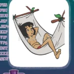 Relaxing Mowgli in a leafy jungle hammock embroidery designs - Instant Download