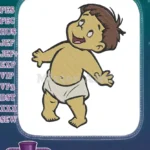 Cute Happy Baby in Diaper Walking Embroidery Designs - Instant Download