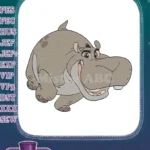 Happy Cartoon Hippopotamus Smiling Animal Embroidery Designs - Instant Download
