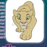 Adorable Crouching Lioness Green Eyes Cartoon Embroidery Designs - Instant Download
