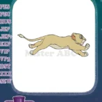Playful running lioness cub cartoon embroidery designs for kids - Instant Download