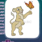 Playful Lioness Cub and Butterfly Friendship Embroidery Designs - Instant Download