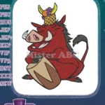 Pumbaa warthog with tropical fruit hat and drum embroidery designs - Instant Download