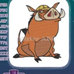 The Lion King Pumbaa warthog sitting wearing yellow hat embroidery designs - Instant Download
