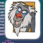 Rafiki the wise baboon colorful face embroidery designs - Instant Download