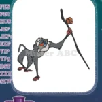 Wise Rafiki Mandrill Cartoon Character with Staff Embroidery Designs - Instant Download