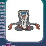 Colorful Rafiki meditating mandrill yoga pose embroidery designs - Instant Download