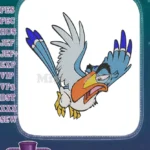Grumpy Blue Cartoon Bird Flying Whimsical Embroidery Designs - Instant Download