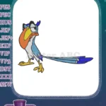 Grumpy blue cartoon bird with large beak embroidery designs - Instant Download