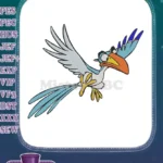 Flying cartoon bird with orange beak blue wings embroidery designs - Instant Download