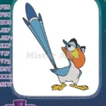 Playful Cartoon Blue Bird with Long Tail Embroidery Designs - Instant Download