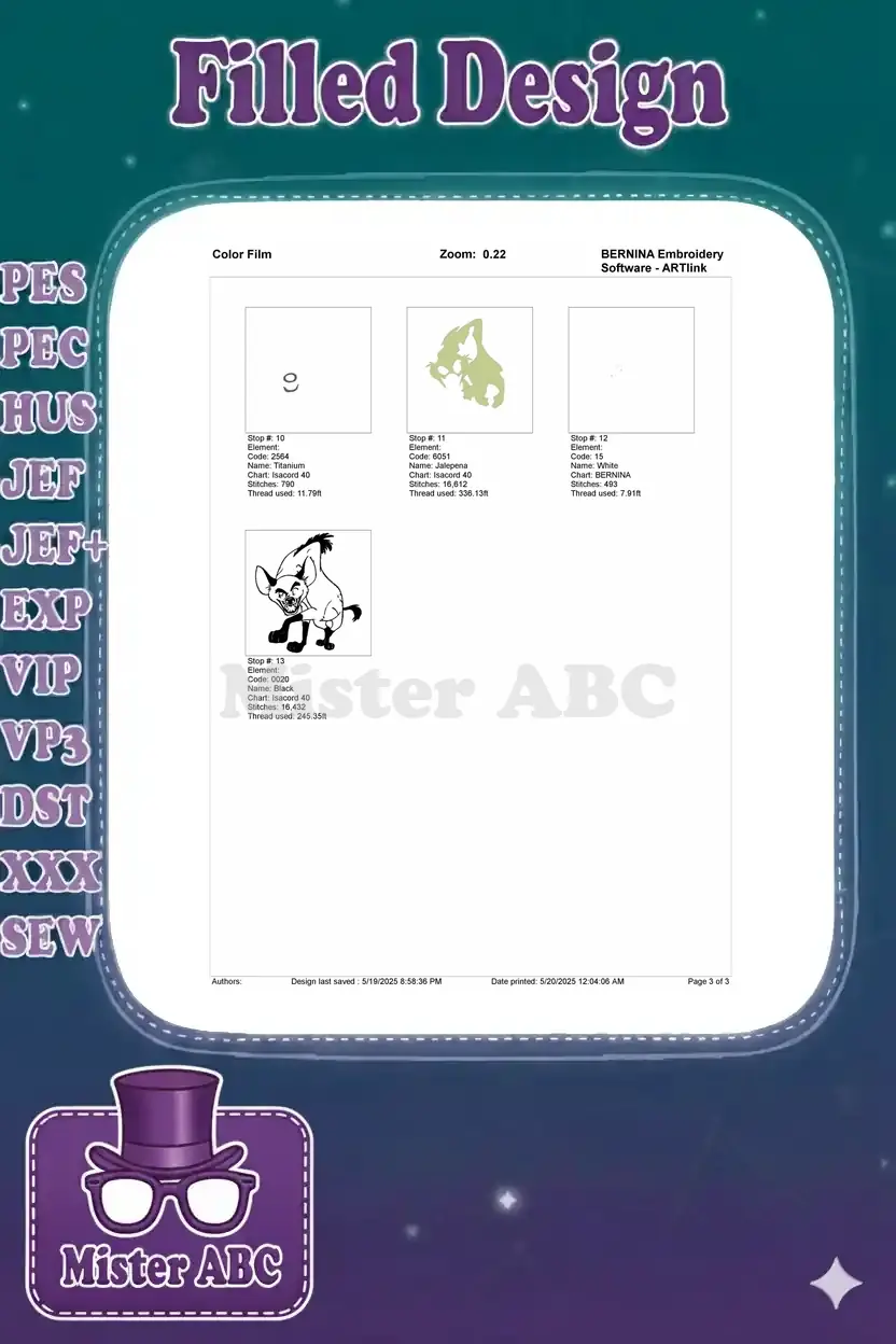 Second page of the Color Film, continuing the detailed breakdown of the embroidery stitch sequence.