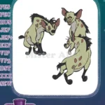 Three mischievous cartoon hyena embroidery designs wild animal characters - Instant Download