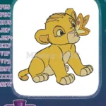 Cute Simba lion cub and butterfly embroidery designs - Instant Download