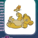 Cute Simba lion cub playing butterfly embroidery designs - Instant Download