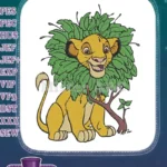 Happy Simba lion cub with leafy green mane embroidery designs - Instant Download