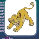 Playful Golden Lion Cub Simba Pouncing Embroidery Designs - Instant Download