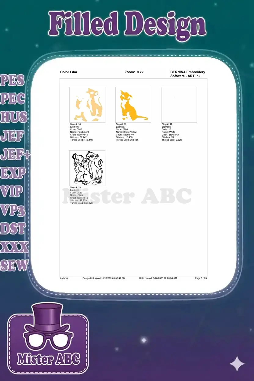 Second page of the color film for 7459.ART80, completing the stitch order and final outline.