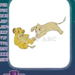 Adorable young lion cubs playing pouncing machine embroidery designs - Instant Download