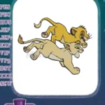 Two cute playful running lion cub machine embroidery designs - Instant Download