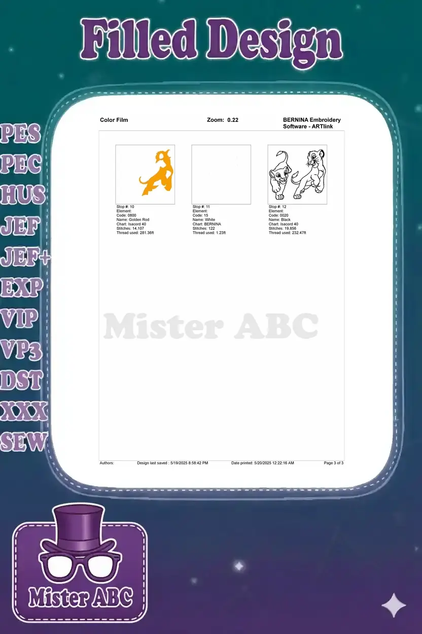 Second page of the color film, showing the final embroidery stitch sequences, including outlines and remaining colors.