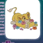 Happy Lion Cub Nala Playing with Bright Flowers Embroidery Designs - Instant Download