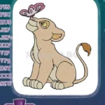 Cute Nala Lion Cub with Pink Butterfly Embroidery Designs - Instant Download