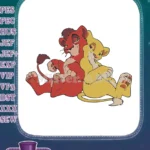 Adorable red and yellow cartoon lion cubs friendship embroidery designs - Instant Download