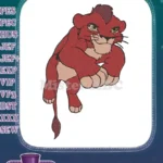 Fierce Red Lion Cub Pouncing Cartoon Embroidery Designs - Instant Download