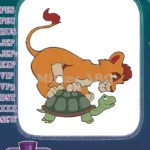 Playful lion cub and turtle animal friends embroidery designs - Instant Download