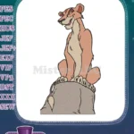 Cartoon style cunning lioness sitting on rock embroidery designs - Instant Download