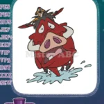 Funny Pumbaa and Timon splashing water Lion King embroidery designs - Instant Download
