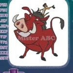 Smiling Pumbaa with Timon on back Lion King embroidery designs - Instant Download