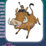 Happy Pumbaa warthog with Timon meerkat on back embroidery designs - Instant Download