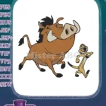Happy Pumbaa and Timon running cartoon embroidery designs - Instant Download