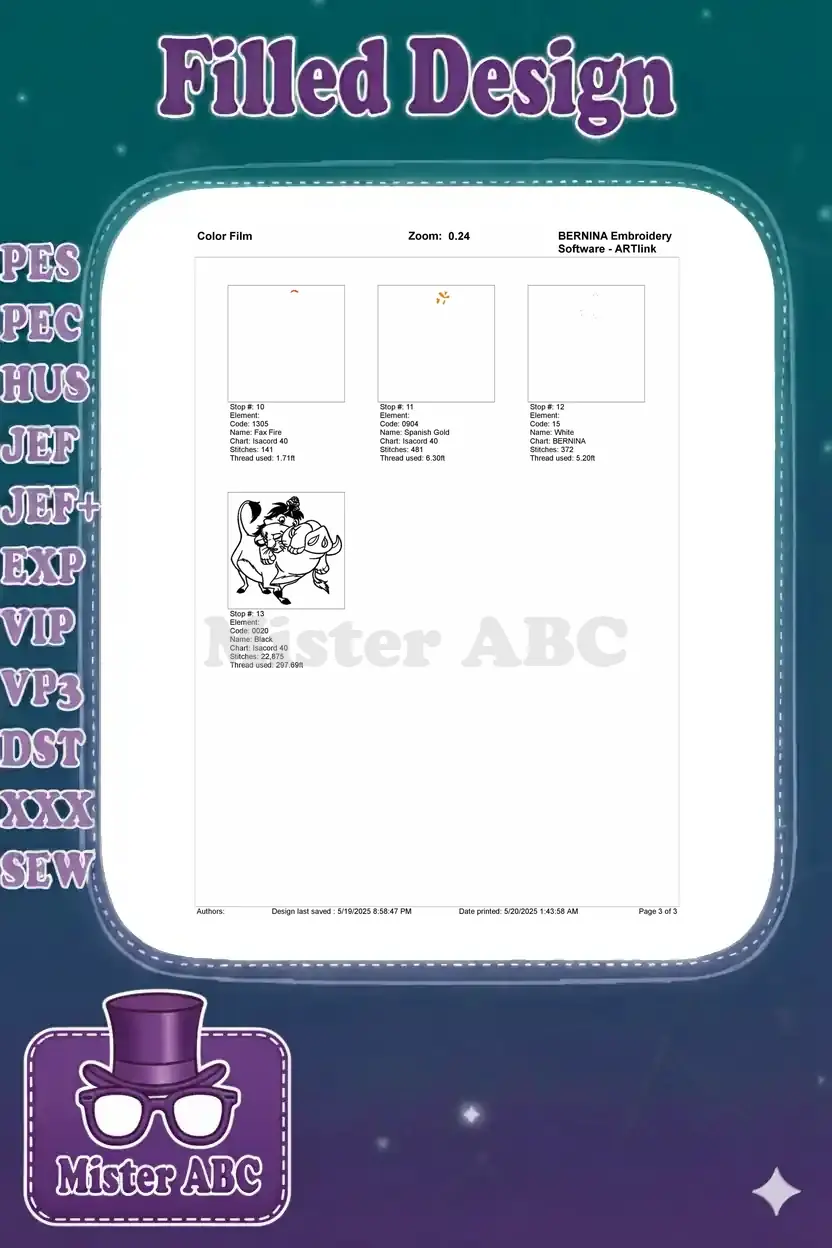 Page 3 of 3 of the color film, detailing the final embroidery stitch stops, including the black outline.