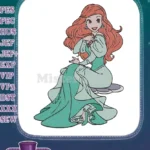 Beautiful Disney Princess Ariel red-haired sitting elegant embroidery designs - Instant Download