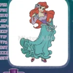 Elegant Disney Princess Ariel red hair flowing dress embroidery designs - Instant Download