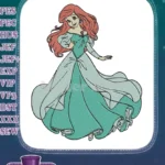 Little Mermaid Ariel Princess in Green Dress embroidery designs - Instant Download