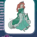 Beautiful Red Haired Princess in Elegant Green Gown Embroidery Designs - Instant Download