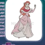 Charming Princess Ariel-inspired Pink Winter Gown Embroidery Designs - Instant Download