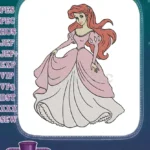Red-haired princess in pink ball gown embroidery designs for children - Instant Download