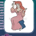 Ariel Little Mermaid Princess combing red hair with fork embroidery designs - Instant Download