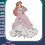 Elegant Disney Princess Ariel in Pink Dress embroidery designs - Instant Download